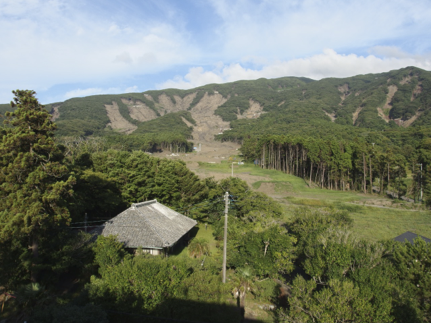 椿園屋上からみた平成25年台風土砂災害現地の様子（発災から6ヶ月後）(photo by Ichiko)